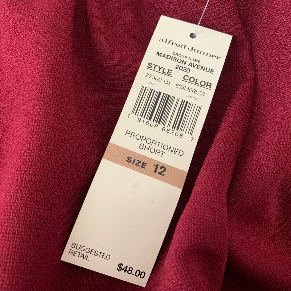 Alfred Dunner, 12S, Burgundy, Classic Fit Pants NWT - Picture 2 of 4